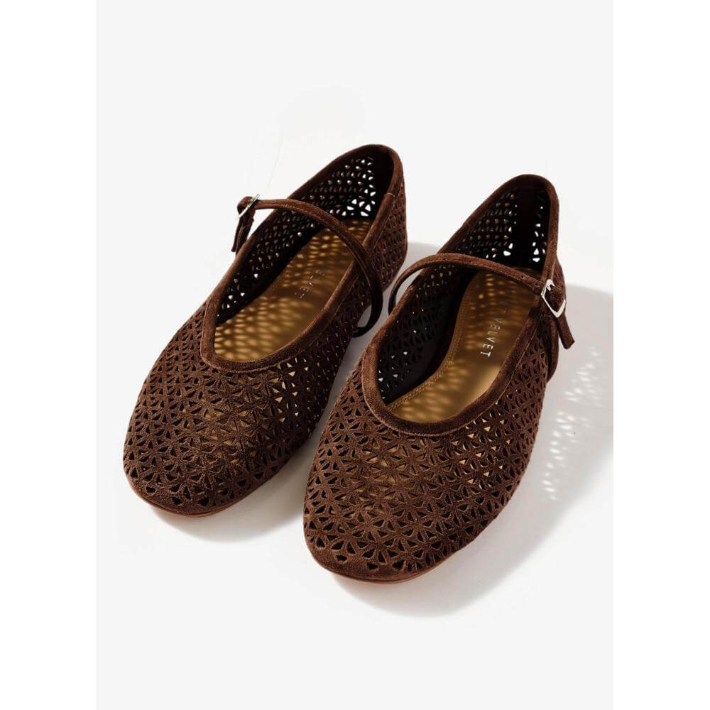 Mint Velvet Tabi Brown Suede Ballet Flats